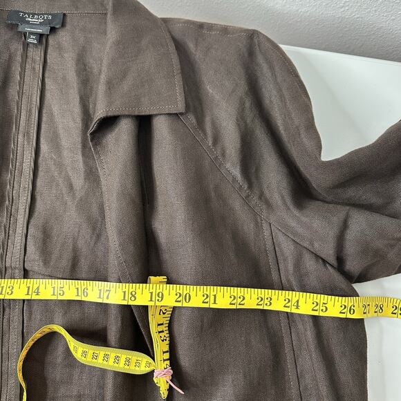 Talbots Jacket Womens 3X Brown Irish Linen Flowy Minimalist Lagenlook Boxy - Picture 7 of 9